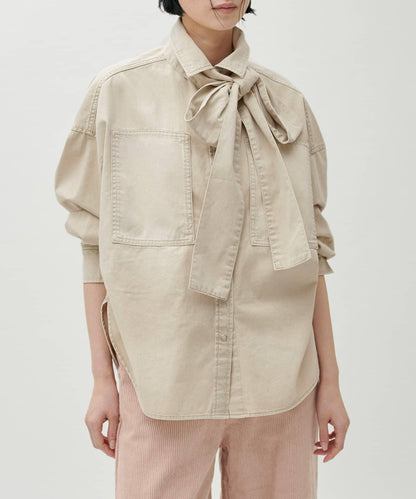 蝴蝶結大口袋牛仔襯衫