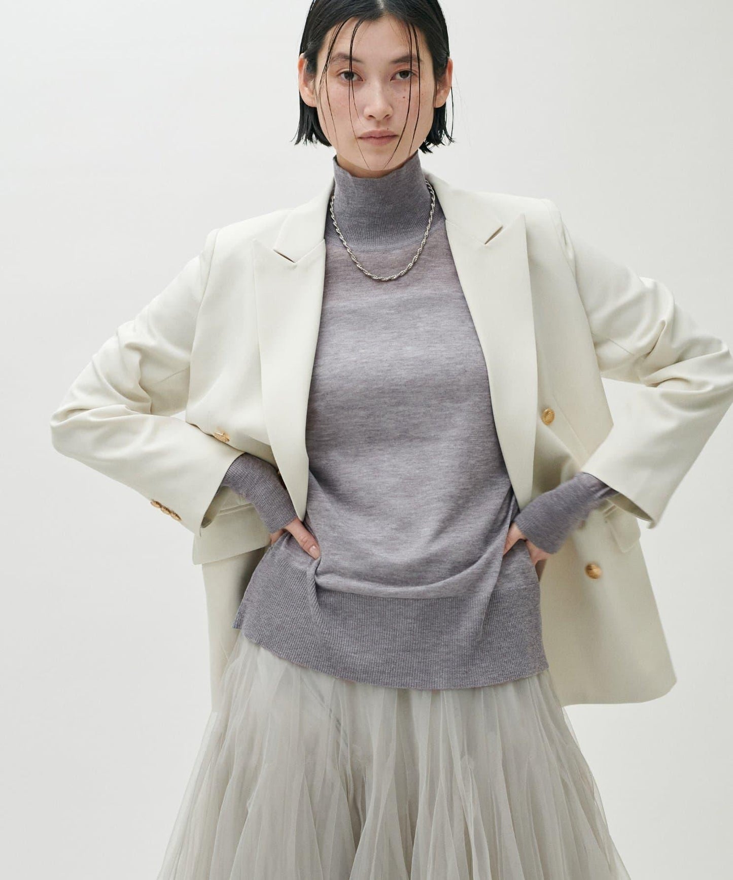 透視高領羊毛混紡針織套頭衫