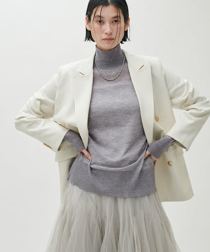 透視高領羊毛混紡針織套頭衫