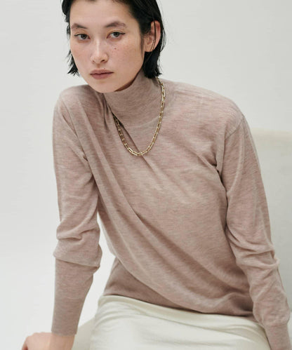 透視高領羊毛混紡針織套頭衫