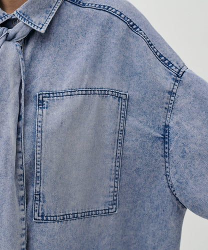 蝴蝶結大口袋牛仔襯衫