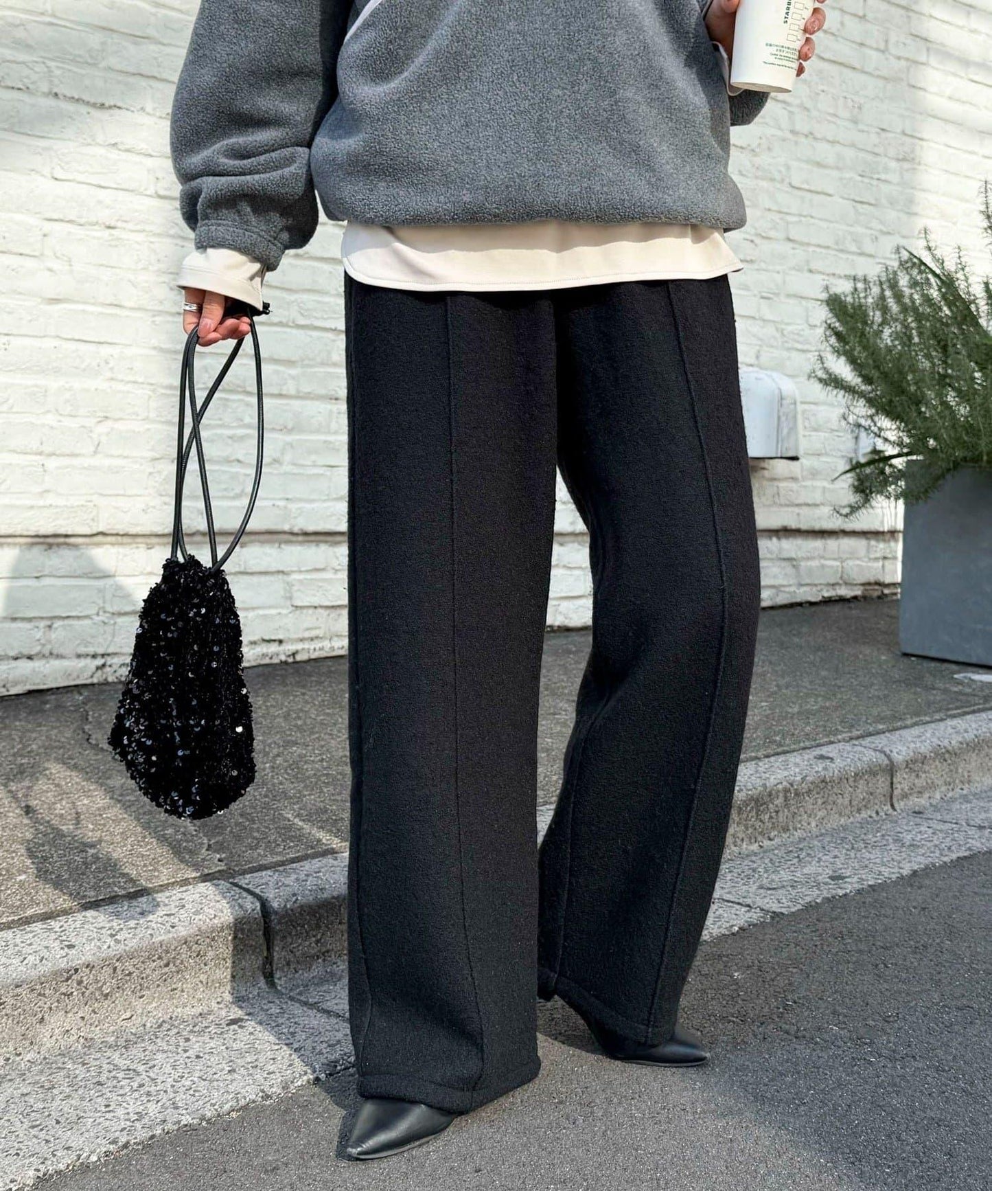 粗花呢羊毛休閒褲