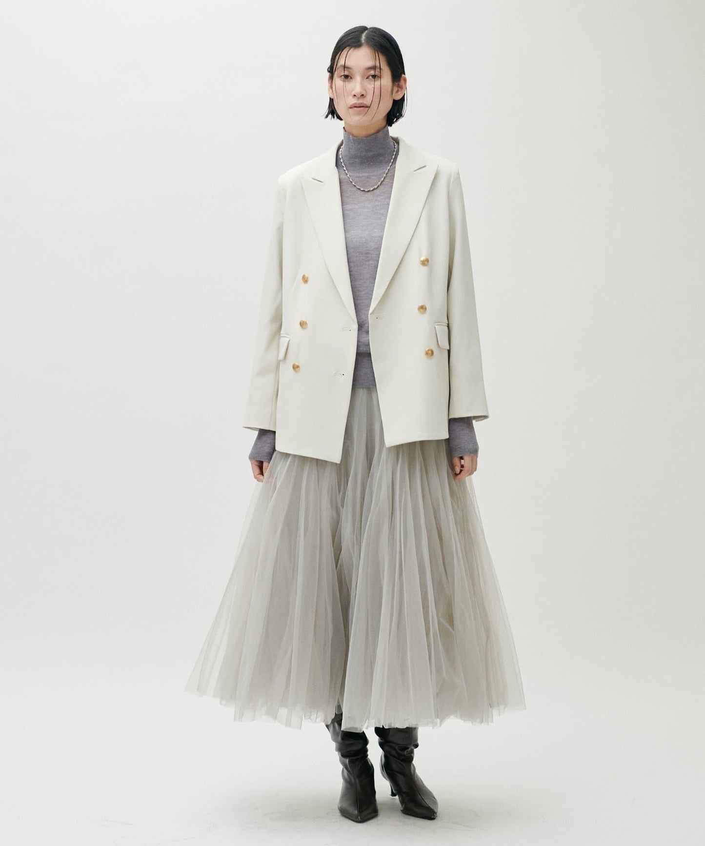 透視高領羊毛混紡針織套頭衫