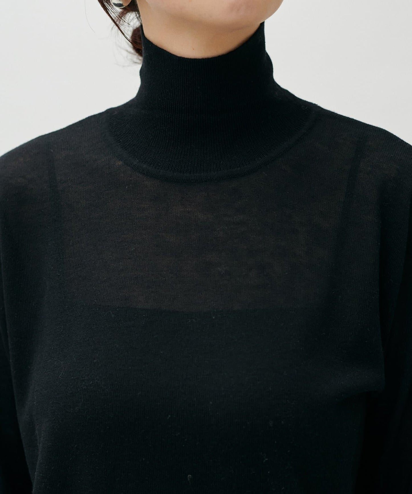 透視高領羊毛混紡針織套頭衫