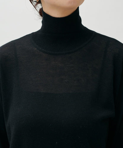 透視高領羊毛混紡針織套頭衫