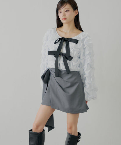 蝴蝶結包裹半身裙+休閒短褲