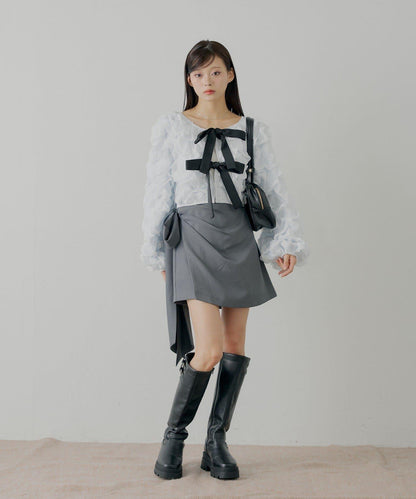 蝴蝶結包裹半身裙+休閒短褲