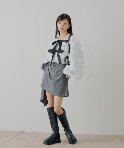 蝴蝶結包裹半身裙+休閒短褲