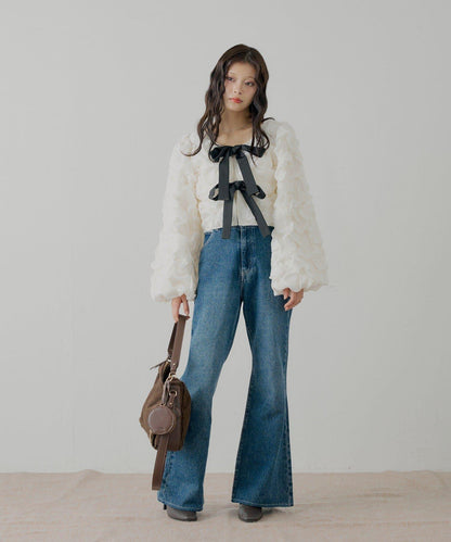 前後兩穿立體蝴蝶結泡泡紋理襯衫