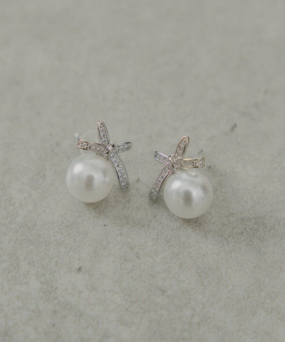 蝴蝶結珍珠耳環