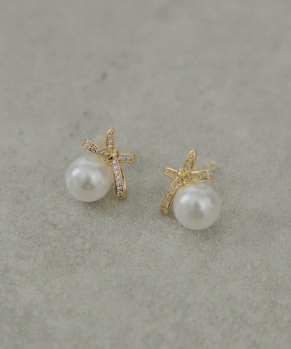 蝴蝶結珍珠耳環