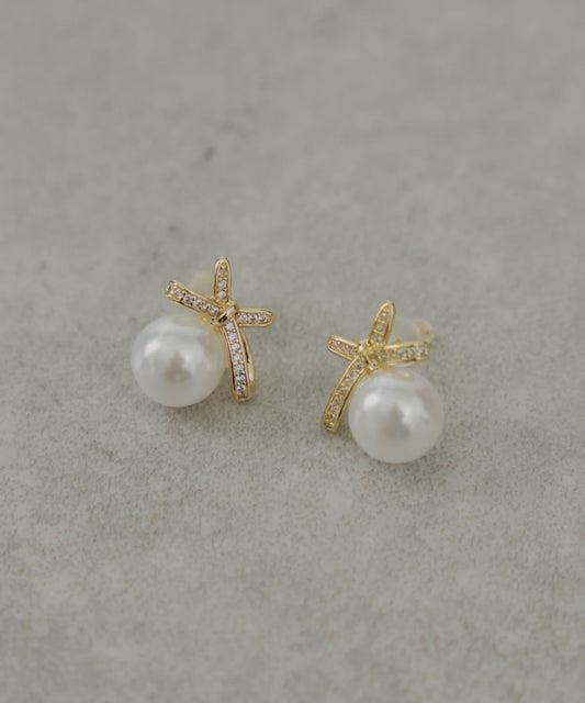 蝴蝶結珍珠耳環