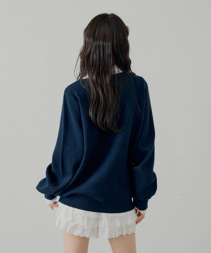 蝴蝶結領襯衫拼接針織衫