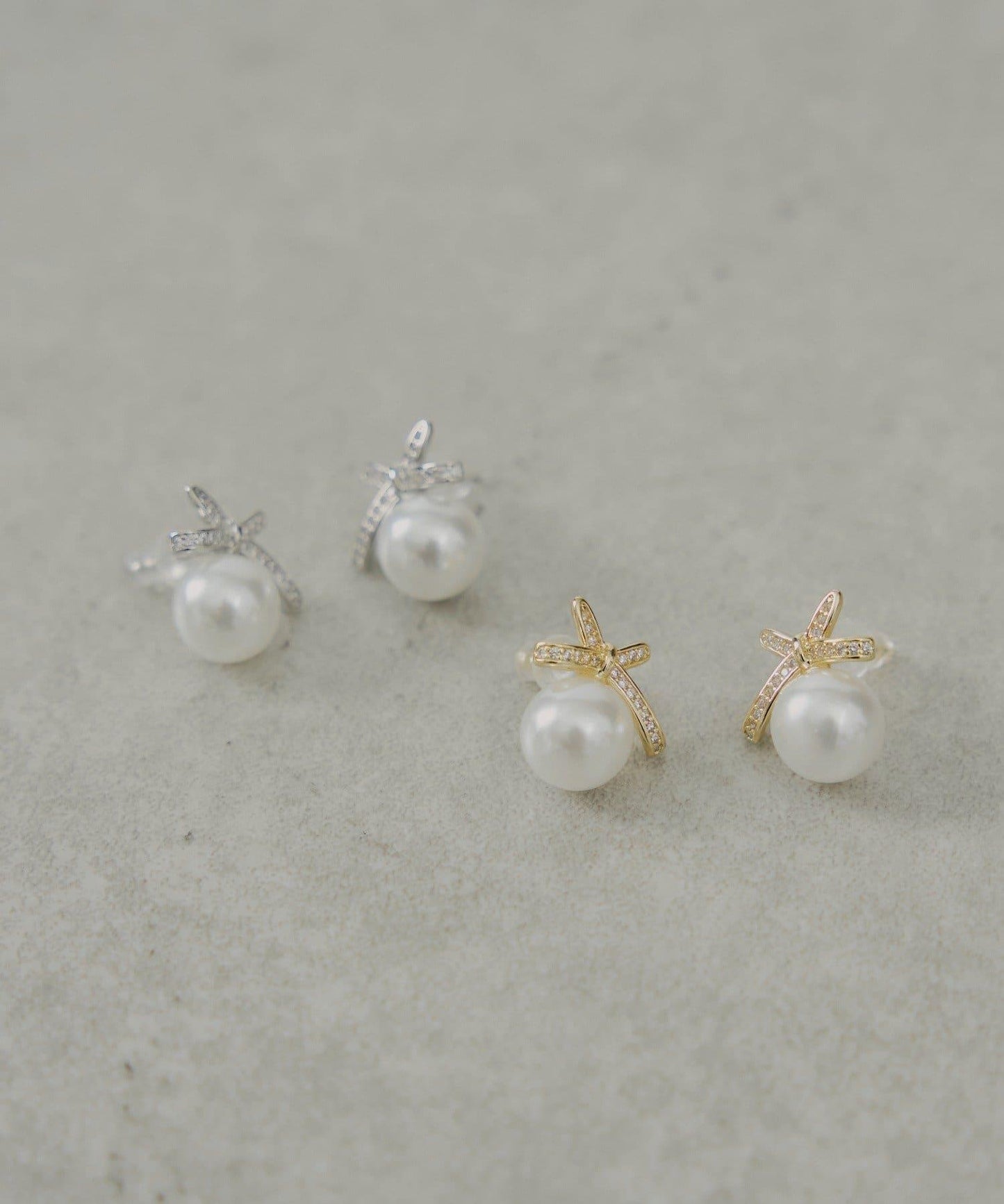 蝴蝶結珍珠耳環