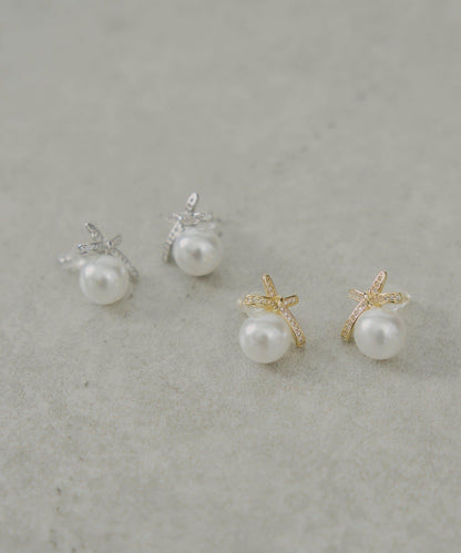 蝴蝶結珍珠耳環