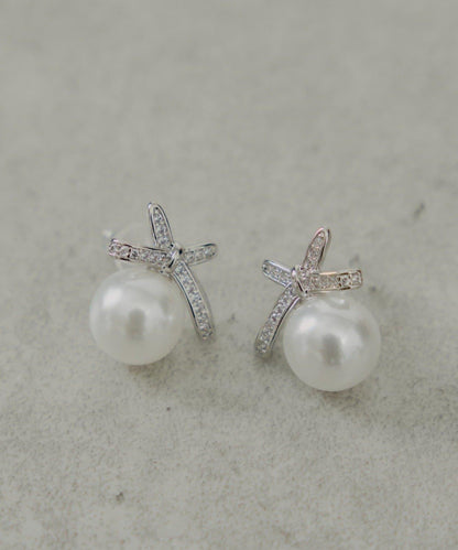 蝴蝶結珍珠耳環