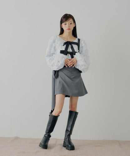 前後兩穿立體蝴蝶結泡泡紋理襯衫