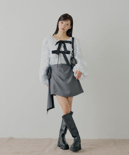 前後兩穿立體蝴蝶結泡泡紋理襯衫