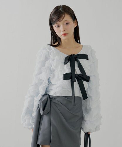 前後兩穿立體蝴蝶結泡泡紋理襯衫