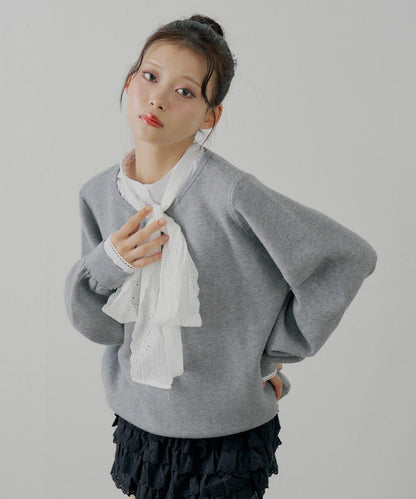 蝴蝶結領襯衫拼接針織衫