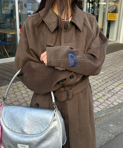 羊毛混紡繫帶單排扣大衣