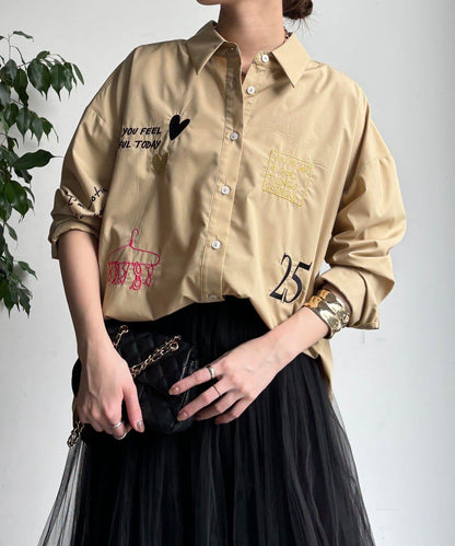 字母刺繡印花襯衫