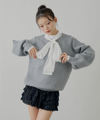 蝴蝶結領襯衫拼接針織衫