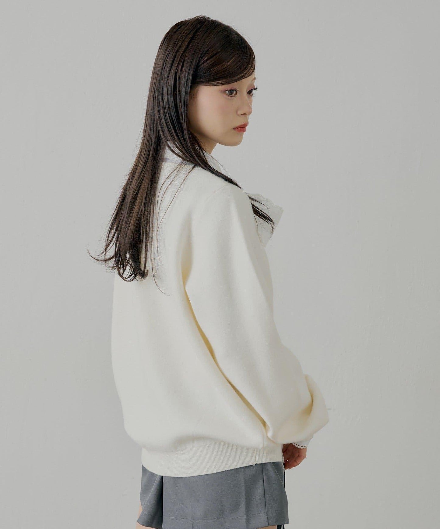 蝴蝶結領襯衫拼接針織衫