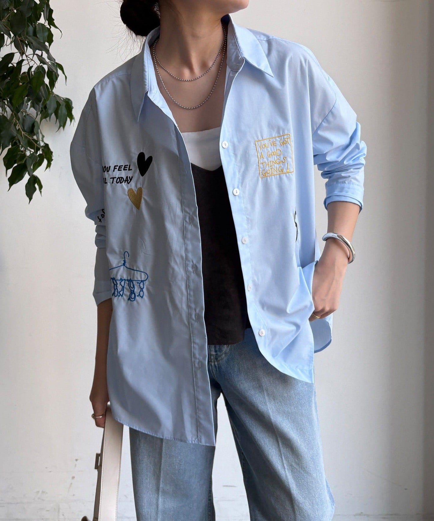 字母刺繡印花襯衫