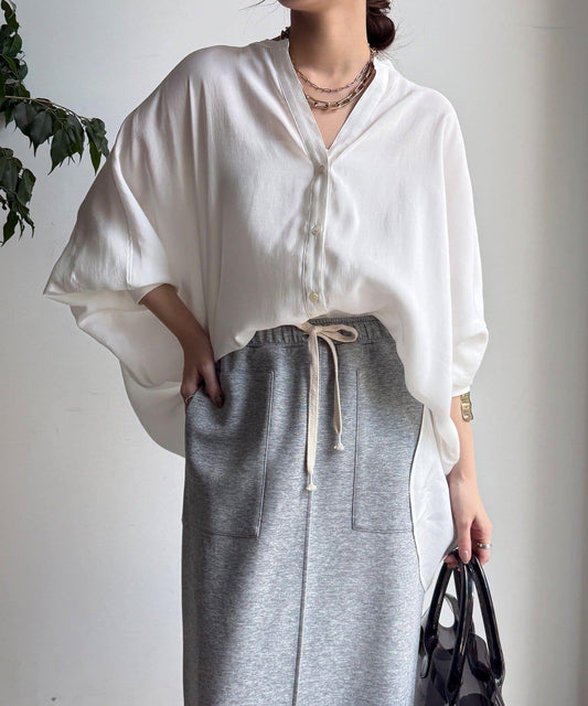 袖口羅紋蝙蝠袖V領襯衫