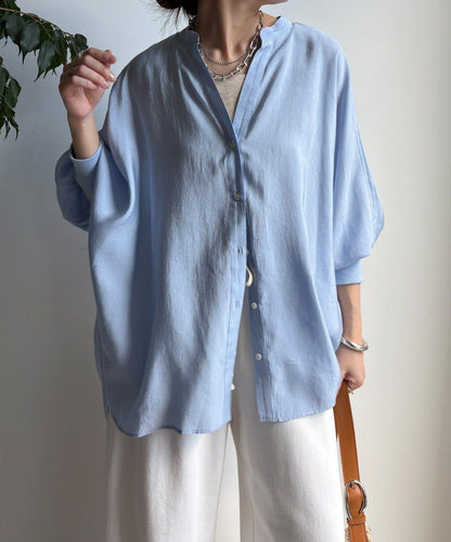 袖口羅紋蝙蝠袖V領襯衫