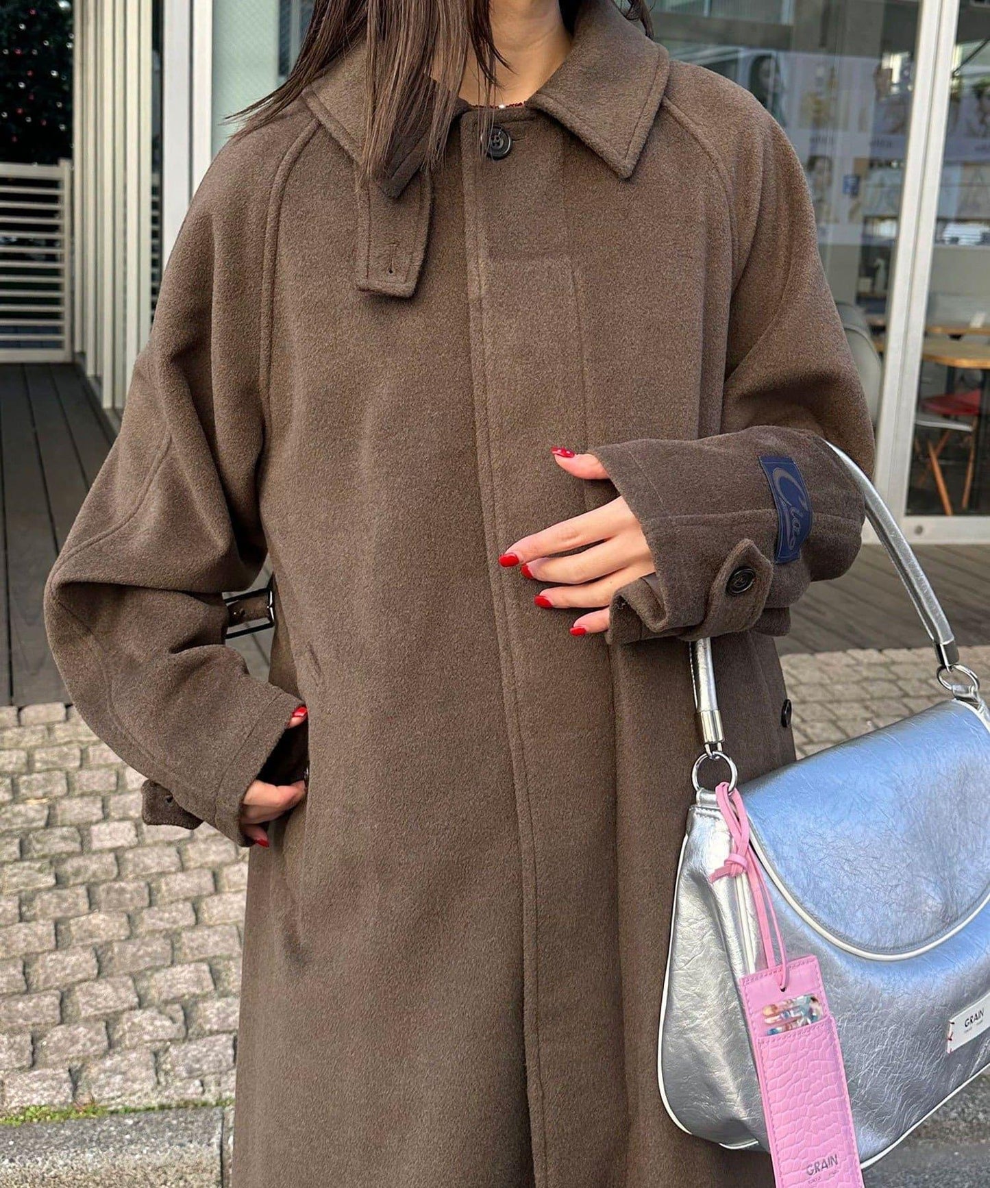 羊毛混紡繫帶單排扣大衣