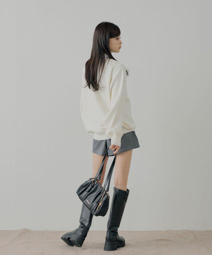 蝴蝶結領襯衫拼接針織衫