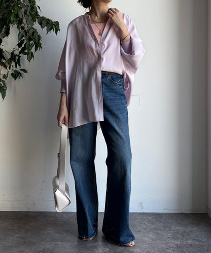 袖口羅紋蝙蝠袖V領襯衫