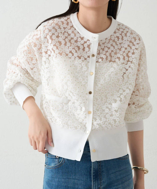 繭型袖花卉開衫