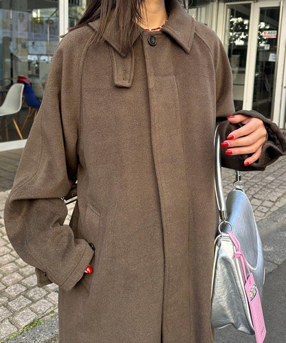 羊毛混紡繫帶單排扣大衣