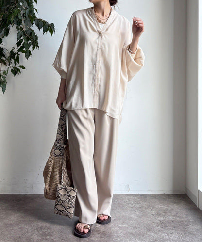 袖口羅紋蝙蝠袖V領襯衫