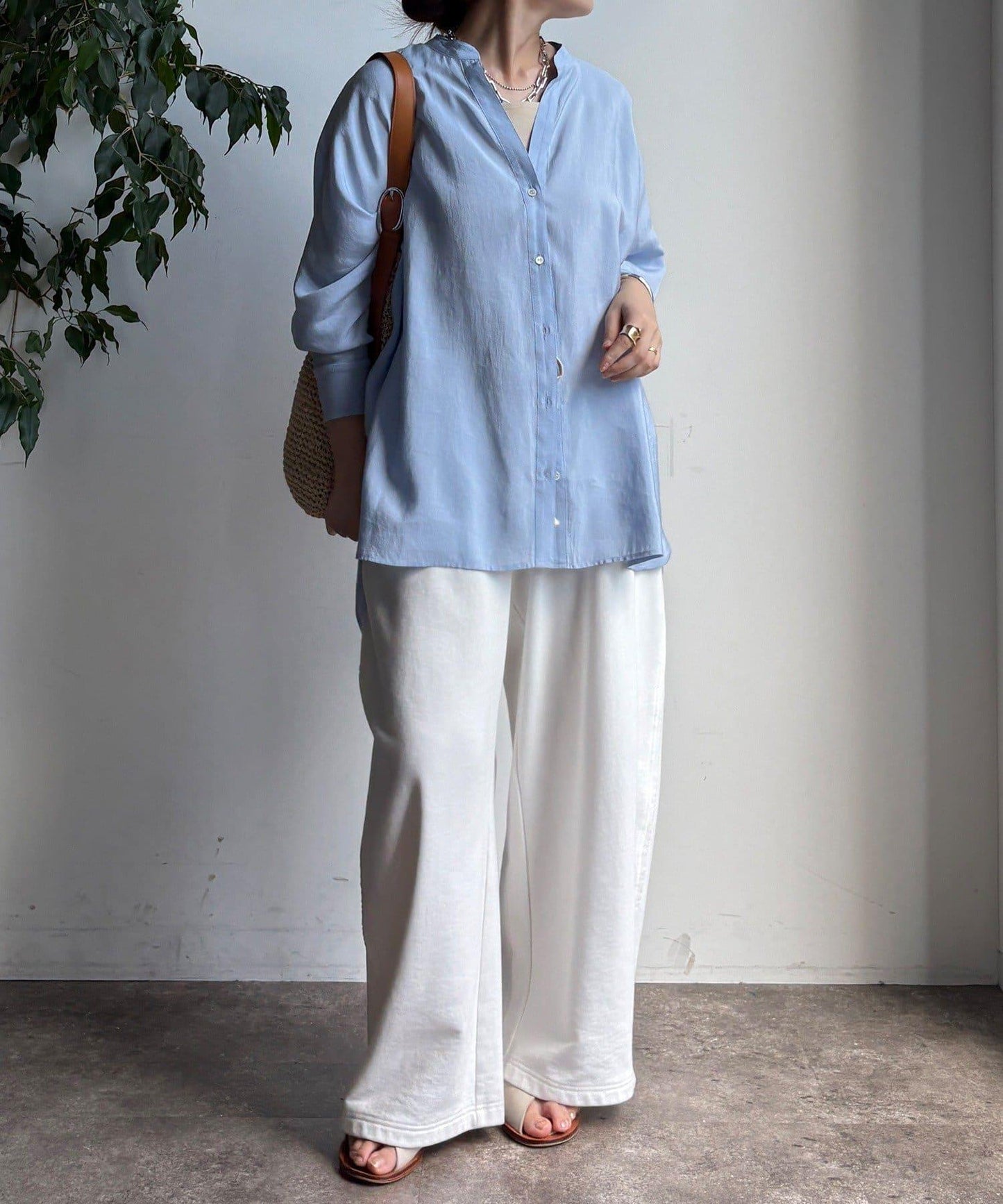 袖口羅紋蝙蝠袖V領襯衫