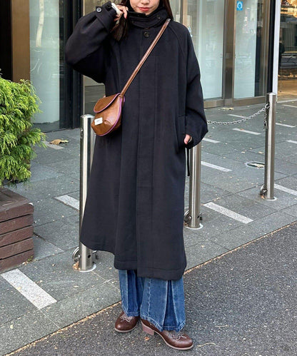 羊毛混紡繫帶單排扣大衣