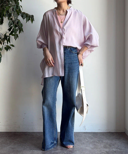 袖口羅紋蝙蝠袖V領襯衫