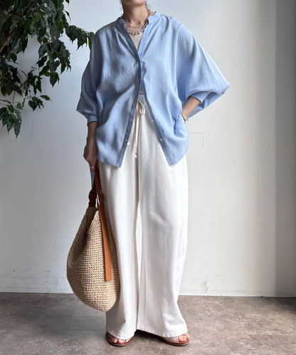 袖口羅紋蝙蝠袖V領襯衫