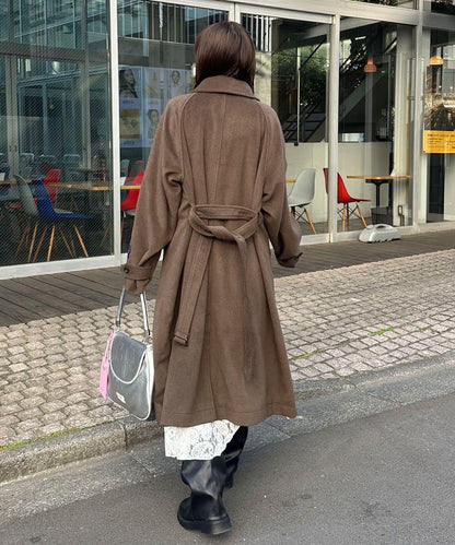 羊毛混紡繫帶單排扣大衣