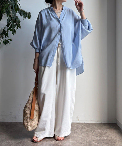 袖口羅紋蝙蝠袖V領襯衫