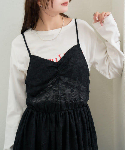 V字褶皺蕾絲吊帶背心