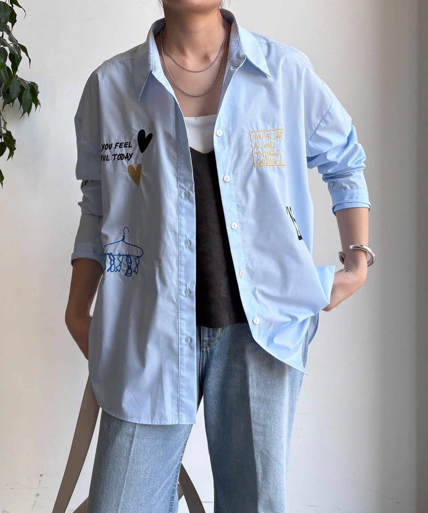 字母刺繡印花襯衫