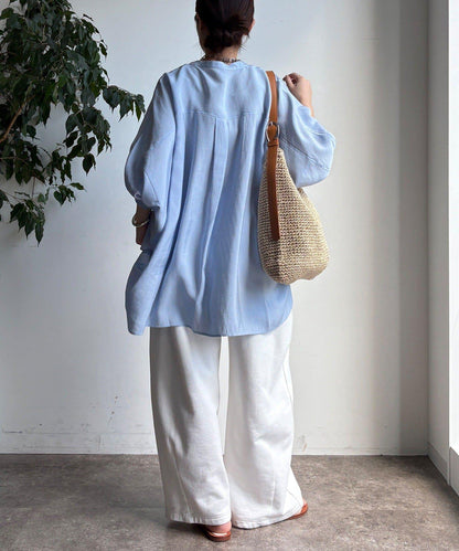 袖口羅紋蝙蝠袖V領襯衫