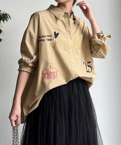 字母刺繡印花襯衫