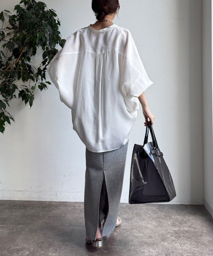 袖口羅紋蝙蝠袖V領襯衫