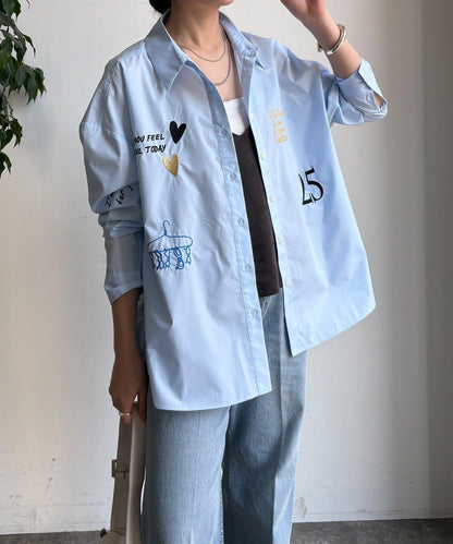 字母刺繡印花襯衫