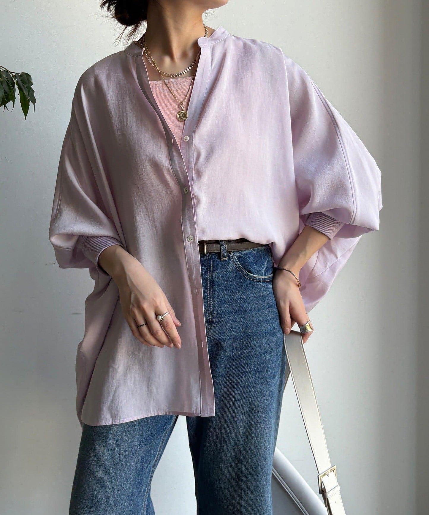 袖口羅紋蝙蝠袖V領襯衫